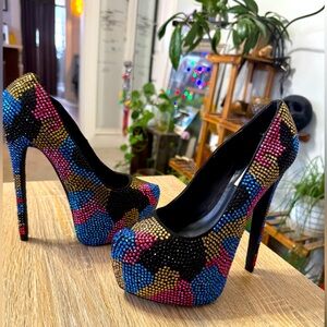 Sexy platform high heel sequin bling Steve Madden trendy dance festival heels